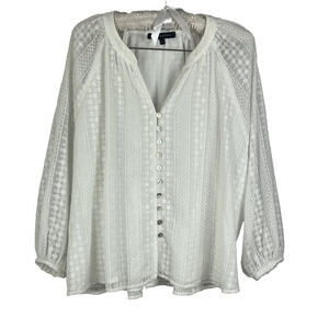 Supply & Demand Womens Size L White Eyelet Lace Long Sleeve Blouse Top Oversized